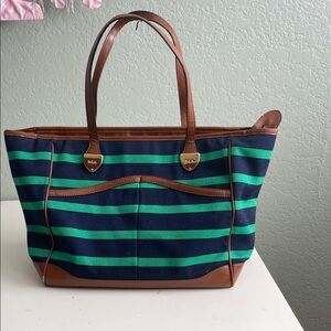 Lauren Ralph Lauren Green and Navy Striped Tote